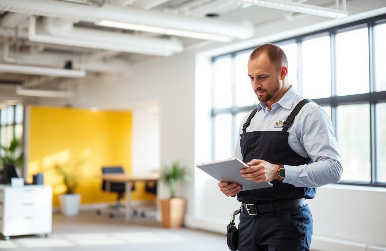 Tidyee pest control technician inspecting a London office
